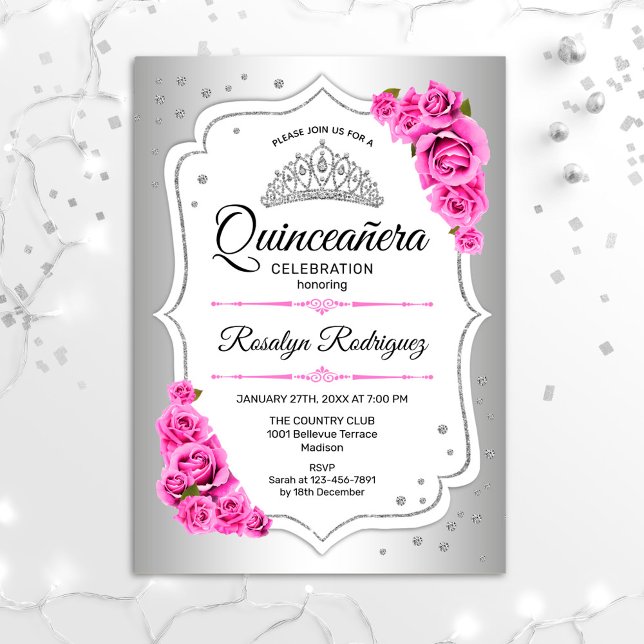 Invitación Quinceanera - Rosa plateado blanco (Subido por el creador)