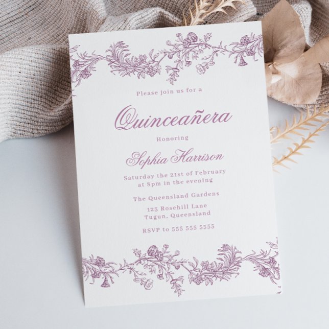 Invitación Quinceanera Rosa Polvoriento Fiesta Floral Rosa (Subido por el creador)