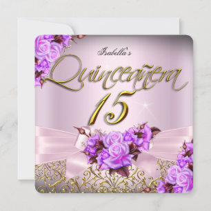 Invitación Quinceañera Rosa Púrpura Rosa Cumpleaños 15