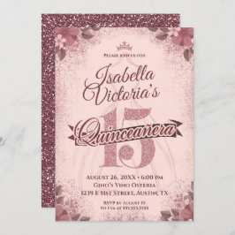 Invitación Quinceanera Rosa Purpurina de oro