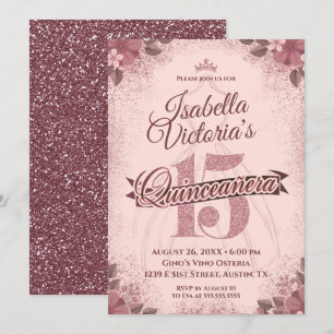 Invitación Quinceanera Rosa Purpurina de oro