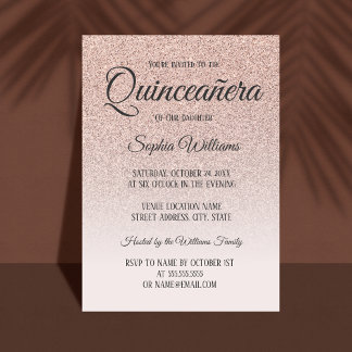 Invitación Quinceanera Rosa Purpurina de Oro 15º cumpleaños
