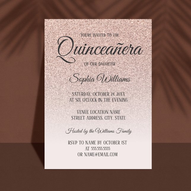 Invitación Quinceanera Rosa Purpurina de Oro 15º cumpleaños (Subido por el creador)