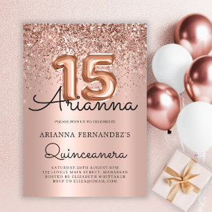 Invitación Quinceañera Rosa Purpurina de Oro 15º cumpleaños