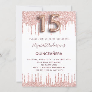 Invitación Quinceanera rosa purpurina oro gotea rosa