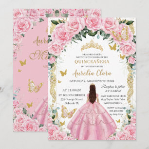 Invitación Quinceañera Rosa Rosa Rosa Rosa Floral Chica Vinta
