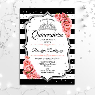 Invitación Quinceanera - Rosa Rubor blanco negro