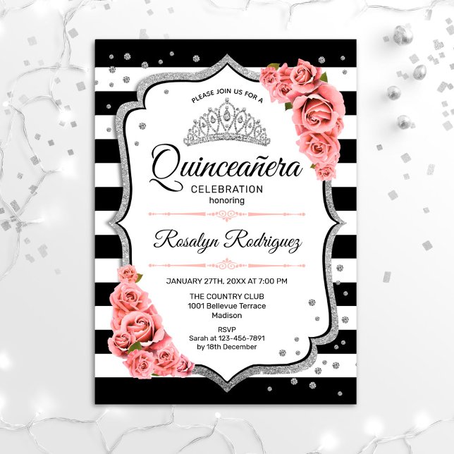 Invitación Quinceanera - Rosa Rubor blanco negro (Subido por el creador)