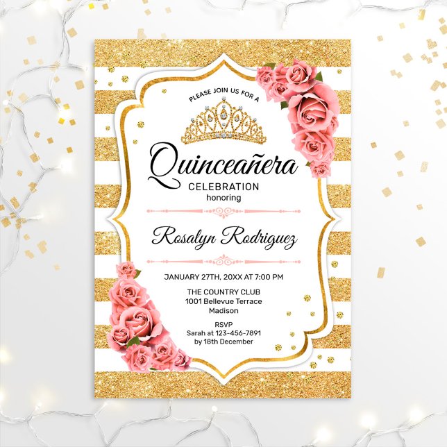 Invitación Quinceanera - Rosa Rubor de oro blanco (Subido por el creador)