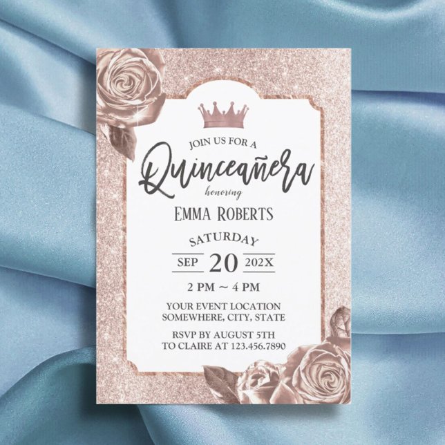 Invitación Quinceanera Rosa Rubor moderno Gold Floral Cumplea (Subido por el creador)