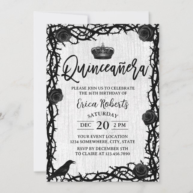 Invitación Quinceanera Rosa Thorn Dardo Fairy Tale Cumpleaños (Anverso)