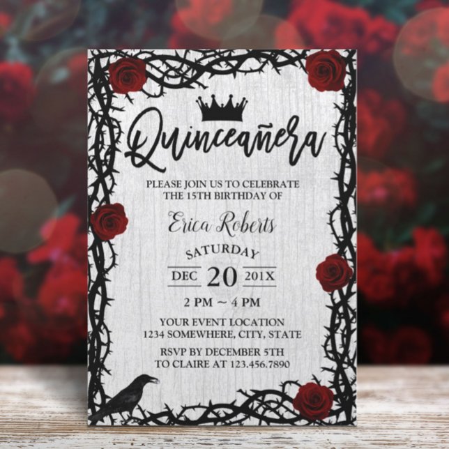 Invitación Quinceanera Rosa Thorn Elegante Fairy Tale Cumplea (Subido por el creador)
