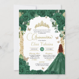 Invitación Quinceanera Rosa verde esmeralda de cumpleaños