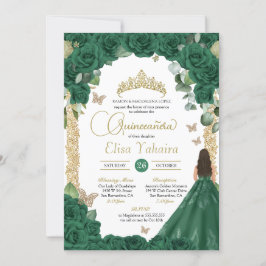 Invitación Quinceanera Rosa verde esmeralda de cumpleaños