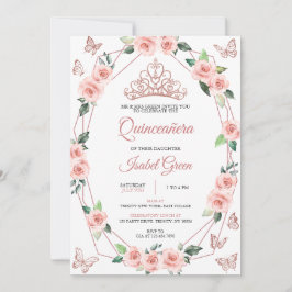 Invitación Quinceañera rosa y dorada de Rubor