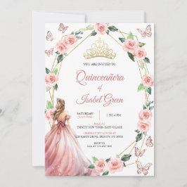 Invitación Quinceañera rosa y dorada de Rubor