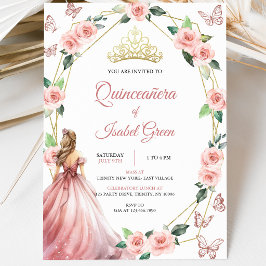 Invitación Quinceañera Rosa y Dorado