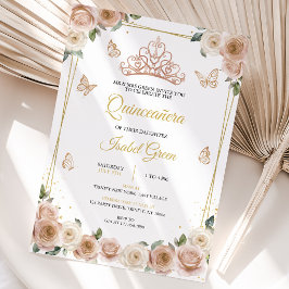 Invitación Quinceañera Rosa y Dorado Rosa
