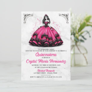 Invitación Quinceañera rosa y negra