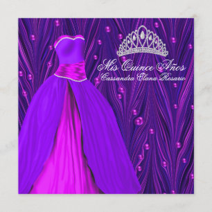 Invitación Quinceanera rosa y púrpura