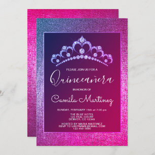 Invitación Quinceanera rosa y púrpura con Tiara