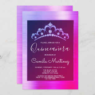 Invitación Quinceanera rosa y púrpura con Tiara