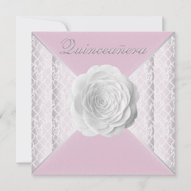 Invitación Quinceanera rosa y rosa blanco elegante (Anverso)