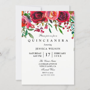 Invitación Quinceanera Rosa y Rosa Rojo