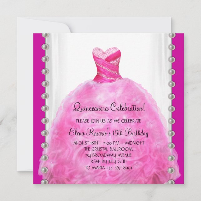 Invitación Quinceanera Rosada Caliente (Anverso)