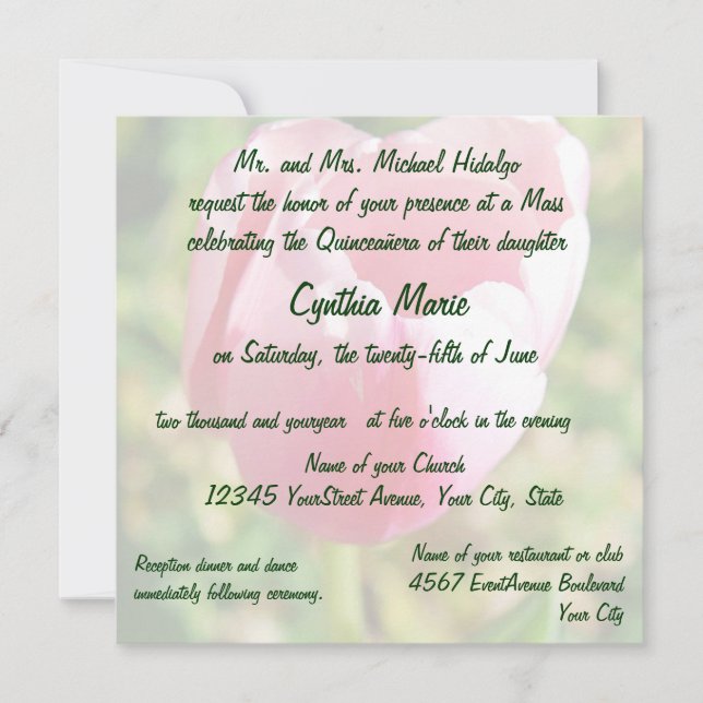 Invitación Quinceanera rosada Tulipán 15 cumpleaños (Anverso)