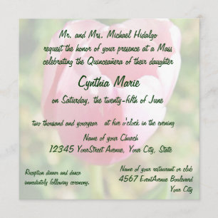 Invitación Quinceanera rosada Tulipán 15 cumpleaños
