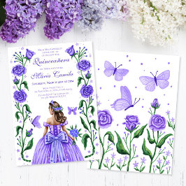 Invitación Quinceanera Rosas Butterfly Lilac Purple