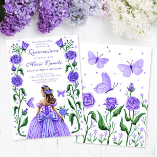 Invitación Quinceanera Rosas Butterfly Lilac Purple