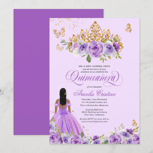 Invitación Quinceañera Rosas de color púrpura mariposa Invi