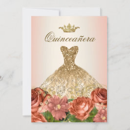 Invitación Quinceanera Rosas de Floral de Oro