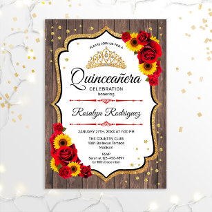 Invitación Quinceanera - Rosas de girasoles blancos de madera
