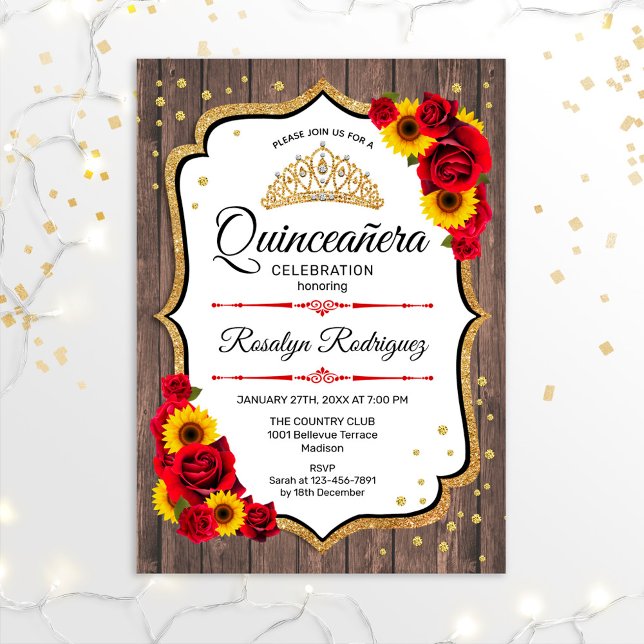 Invitación Quinceanera - Rosas de girasoles blancos de madera (Subido por el creador)