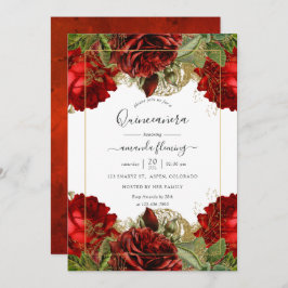 Invitación Quinceañera, Rosas de la cosecha de borgoña y oro