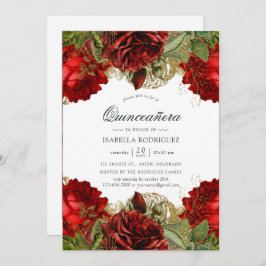 Invitación Quinceañera, Rosas de la cosecha de borgoña y oro