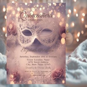 Invitación Quinceañera, Rosas de la masca de encaje blanco