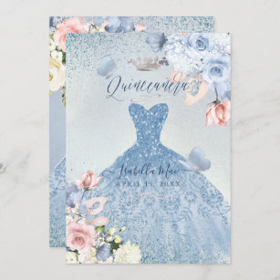 Invitación Quinceanera, Rosas de Rubor azul turbulento de Pix