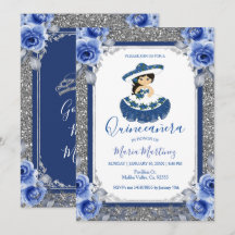  Quinceanera, Rosas de Silver Royal Blue 