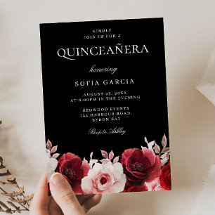 Invitación Quinceanera: Rosas encantados de rojo negro de Bor