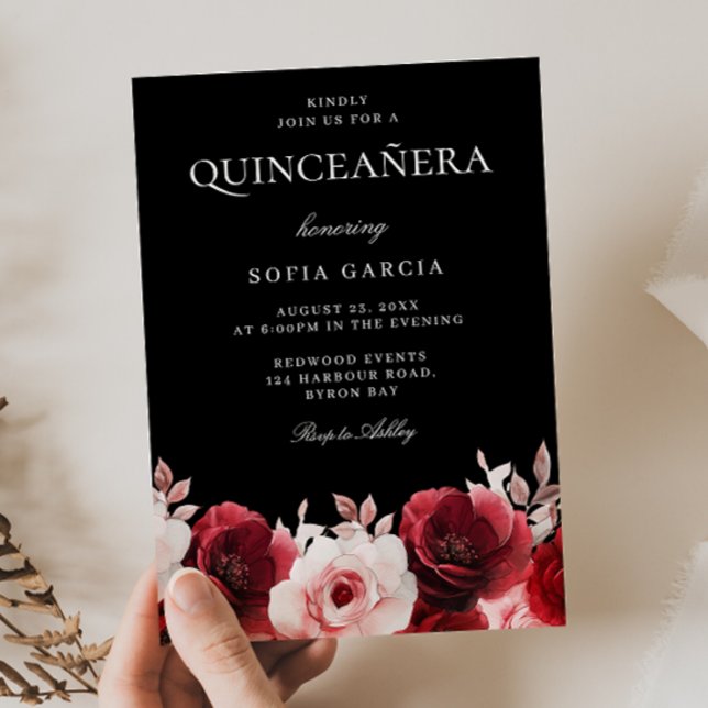 Invitación Quinceanera: Rosas encantados de rojo negro de Bor (Subido por el creador)
