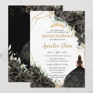 Invitación Quinceañera Rosas florales negras vestidos con cor