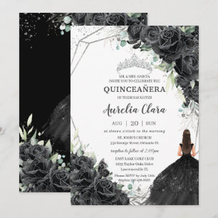 Invitación Quinceañera Rosas florales negras vestidos con una