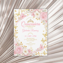 Quinceañera Rosas Mariposas Doradas Rosa Rubor