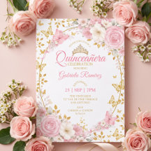 Quinceañera Rosas Mariposas Doradas Rosa Rubor