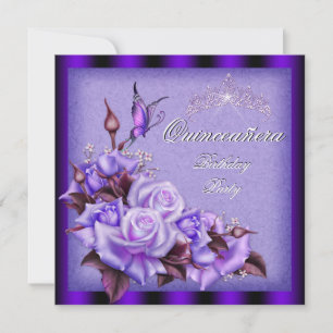 Invitación Quinceanera Rosas púrpura mariposa floral