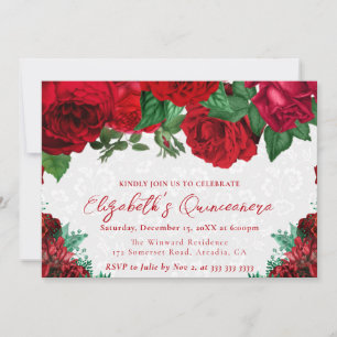 Invitación Quinceañera Rosas Rojas Acuarela